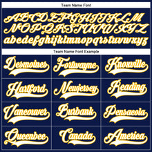 Load image into Gallery viewer, Custom Navy White-Gold Hockey Lace Neck Jersey