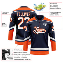 Load image into Gallery viewer, Custom Navy White-Orange Hockey Lace Neck Jersey