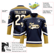 Load image into Gallery viewer, Custom Navy White-Old Gold Hockey Lace Neck Jersey