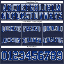 Load image into Gallery viewer, Custom Stitched Navy Royal-White Football Pullover Sweatshirt Hoodie