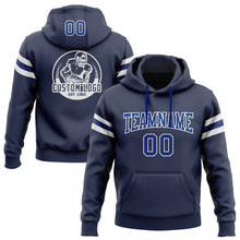 Load image into Gallery viewer, Custom Stitched Navy Royal-White Football Pullover Sweatshirt Hoodie