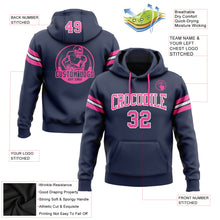 Load image into Gallery viewer, Custom Stitched Navy Pink-White Football Pullover Sweatshirt Hoodie
