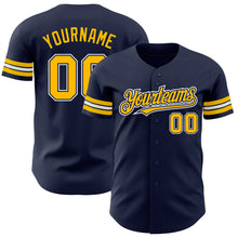 Load image into Gallery viewer, Custom Navy Gold-White Authentic Baseball Jersey