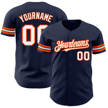 Load image into Gallery viewer, Custom Navy White-Orange Authentic Baseball Jersey