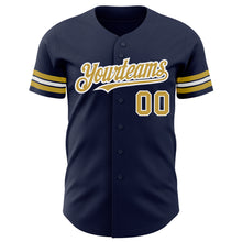 Load image into Gallery viewer, Custom Navy Old Gold-White Authentic Baseball Jersey