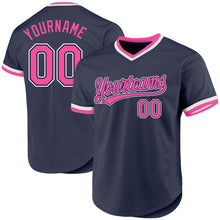 Load image into Gallery viewer, Custom Navy Pink-White Authentic Throwback Baseball Jersey