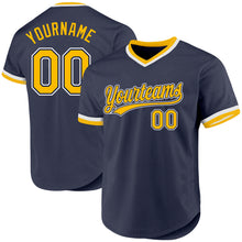 Load image into Gallery viewer, Custom Navy Gold-White Authentic Throwback Baseball Jersey