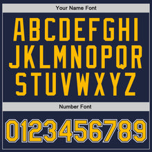Load image into Gallery viewer, Custom Navy Gold-White Authentic Throwback Basketball Jersey