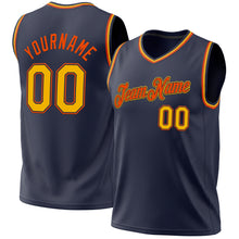 Load image into Gallery viewer, Custom Navy Gold-Orange Authentic Throwback Basketball Jersey