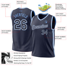Load image into Gallery viewer, Custom Navy White-Light Blue Authentic Throwback Basketball Jersey