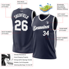 Load image into Gallery viewer, Custom Navy White-Gray Authentic Throwback Basketball Jersey