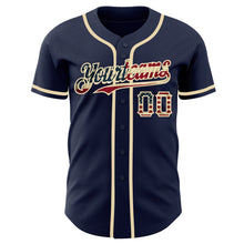 Load image into Gallery viewer, Custom Navy Vintage USA Flag-Cream Authentic Baseball Jersey