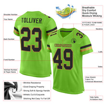 Load image into Gallery viewer, Custom Neon Green Black-Old Gold Mesh Authentic Football Jersey