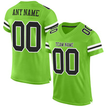 Load image into Gallery viewer, Custom Neon Green Black-White Mesh Authentic Football Jersey