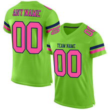 Load image into Gallery viewer, Custom Neon Green Pink-Navy Mesh Authentic Football Jersey