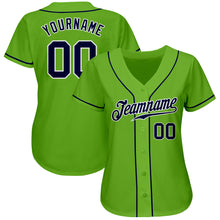Load image into Gallery viewer, Custom Neon Green Navy-White Authentic Baseball Jersey
