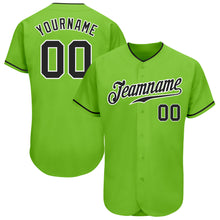 Load image into Gallery viewer, Custom Neon Green Black-White Authentic Baseball Jersey