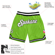 Load image into Gallery viewer, Custom Neon Green White Pinstripe White-Black Authentic Basketball Shorts