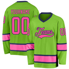 Load image into Gallery viewer, Custom Neon Green Pink-Navy Hockey Jersey