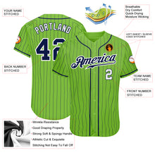 Load image into Gallery viewer, Custom Neon Green Navy Pinstripe Navy-White Authentic Baseball Jersey