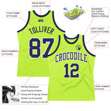 Load image into Gallery viewer, Custom Neon Green Navy-White Authentic Throwback Basketball Jersey