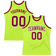 Load image into Gallery viewer, Custom Neon Green Maroon-White Authentic Throwback Basketball Jersey
