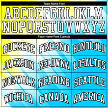 Load image into Gallery viewer, Custom Neon Green White-Light Blue Round Neck Sublimation Basketball Suit Jersey