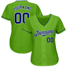 Load image into Gallery viewer, Custom Neon Green Royal-White Authentic Baseball Jersey