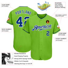 Load image into Gallery viewer, Custom Neon Green Royal-White Authentic Baseball Jersey