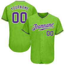 Load image into Gallery viewer, Custom Neon Green Purple-White Authentic Baseball Jersey