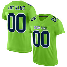 Load image into Gallery viewer, Custom Neon Green Navy-White Mesh Authentic Football Jersey