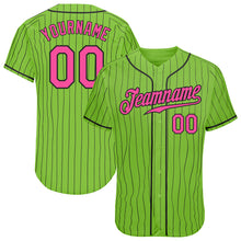 Load image into Gallery viewer, Custom Neon Green Black Pinstripe Pink-Black Authentic Baseball Jersey