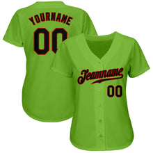 Load image into Gallery viewer, Custom Neon Green Black-Red Authentic Baseball Jersey