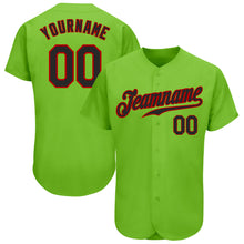 Load image into Gallery viewer, Custom Neon Green Black-Red Authentic Baseball Jersey