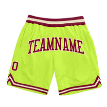 Load image into Gallery viewer, Custom Neon Green Maroon-Cream Authentic Throwback Basketball Shorts