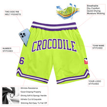 Load image into Gallery viewer, Custom Neon Green Purple-White Authentic Throwback Basketball Shorts