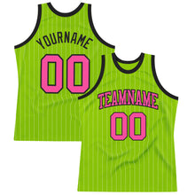 Load image into Gallery viewer, Custom Neon Green White Pinstripe Pink-Black Authentic Basketball Jersey