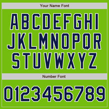 Load image into Gallery viewer, Custom Neon Green Navy Pinstripe Navy-White Authentic Baseball Jersey