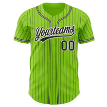 Load image into Gallery viewer, Custom Neon Green Black Pinstripe Black-White Authentic Baseball Jersey