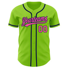 Load image into Gallery viewer, Custom Neon Green Pink-Navy Authentic Baseball Jersey