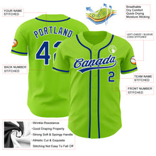 Load image into Gallery viewer, Custom Neon Green Royal-White Authentic Baseball Jersey