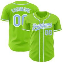 Load image into Gallery viewer, Custom Neon Green Light Blue-White Authentic Baseball Jersey