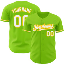 Load image into Gallery viewer, Custom Neon Green White-Yellow Authentic Baseball Jersey