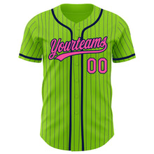 Load image into Gallery viewer, Custom Neon Green Navy Pinstripe Pink Authentic Baseball Jersey