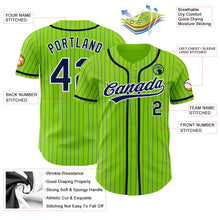 Load image into Gallery viewer, Custom Neon Green Navy Pinstripe White Authentic Baseball Jersey