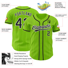 Load image into Gallery viewer, Custom Neon Green Black Pinstripe White Authentic Baseball Jersey