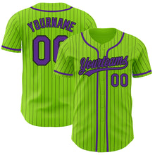 Load image into Gallery viewer, Custom Neon Green Black Pinstripe Purple Authentic Baseball Jersey