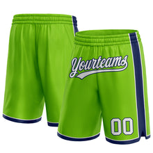 Load image into Gallery viewer, Custom Neon Green White-Navy Authentic Basketball Shorts