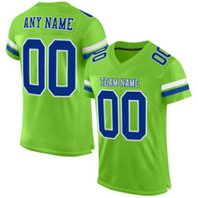 Load image into Gallery viewer, Custom Neon Green Royal-White Mesh Authentic Football Jersey