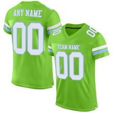Load image into Gallery viewer, Custom Neon Green White-Light Blue Mesh Authentic Football Jersey